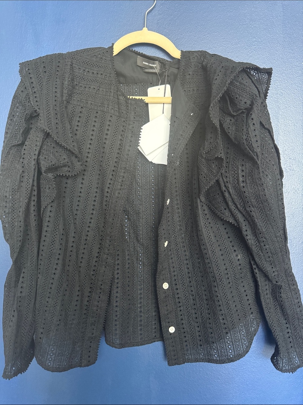 Isabel Marat - Black Eyelet Ruffle Button-Front Blouse size EU36